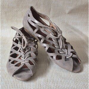 MIA Sandals Cutout Peep Toe Lace Up Gold/ Taupe Comfort Ladies Size 8.5M
